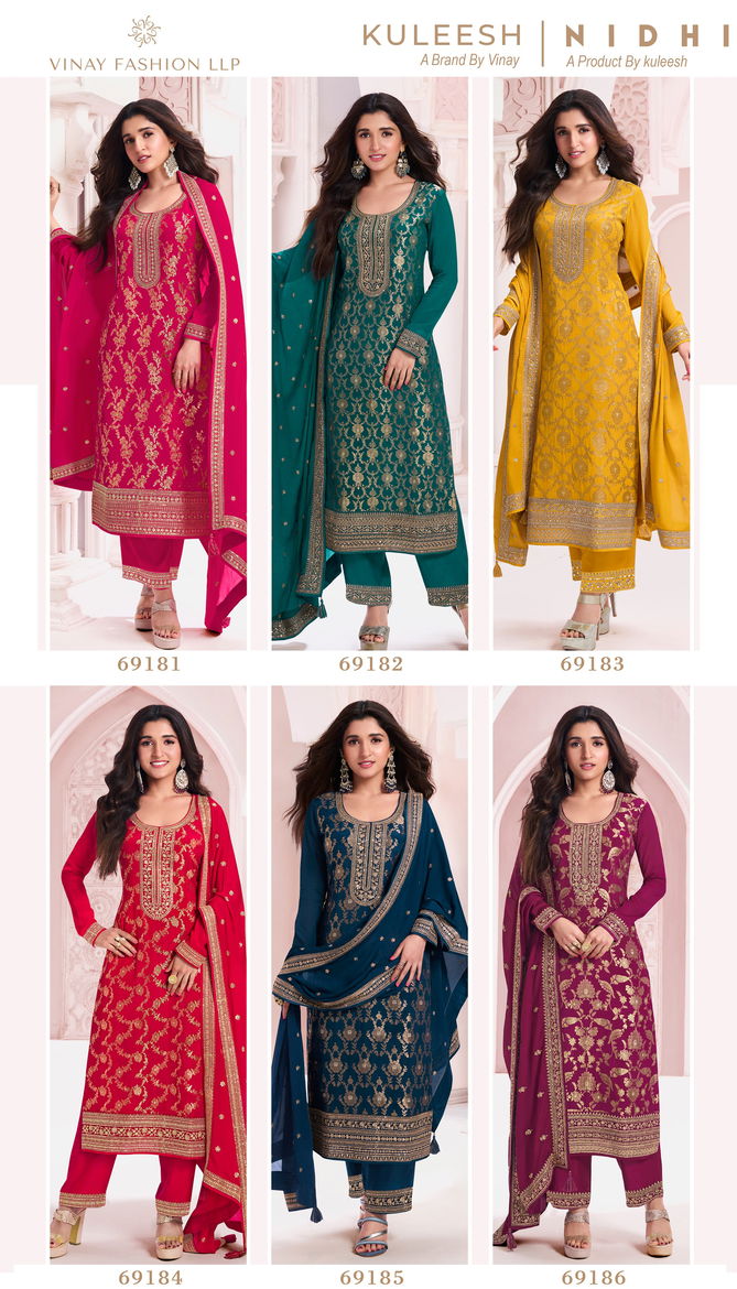 Nidhi By Vinay Kuleesh Chinon Jacquard Embroidery Salwar Kameez Wholesalers In Delhi
